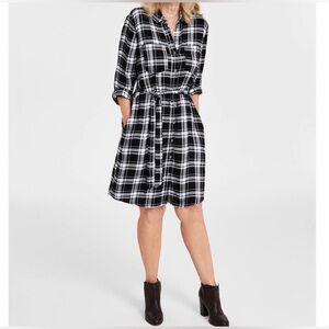 Style & Co Plaid Shirt Dress - Black and White